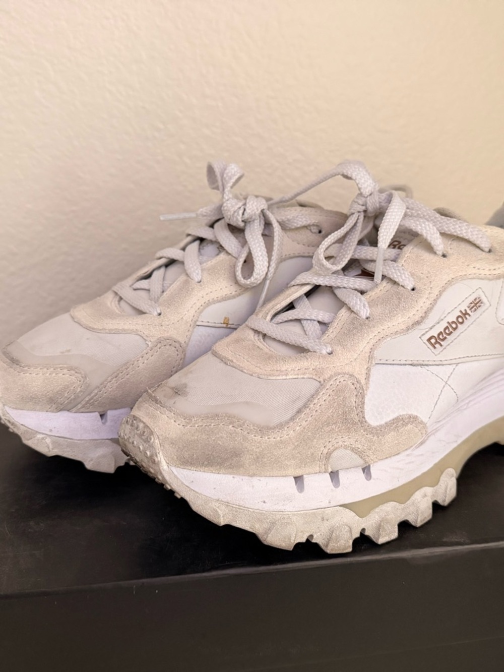 Reebok Women's Off-White and Light Tan Chunky Lace-Up Sneakers